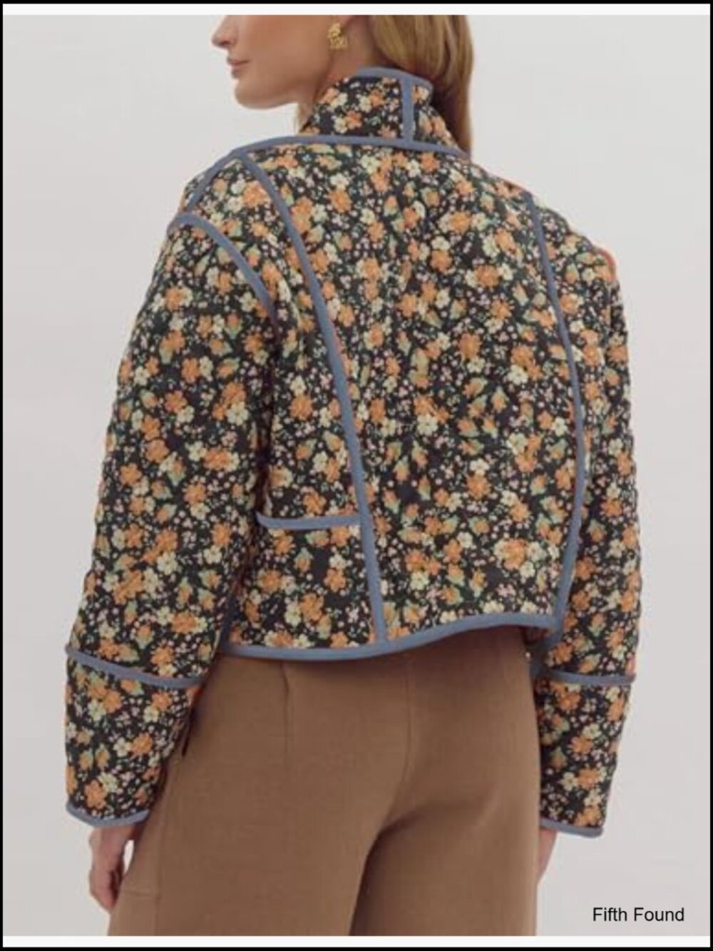 Women's Cropped Quilted Reversible Lightweight Puffer Jacket Floral Printed - Picture 3 of 6